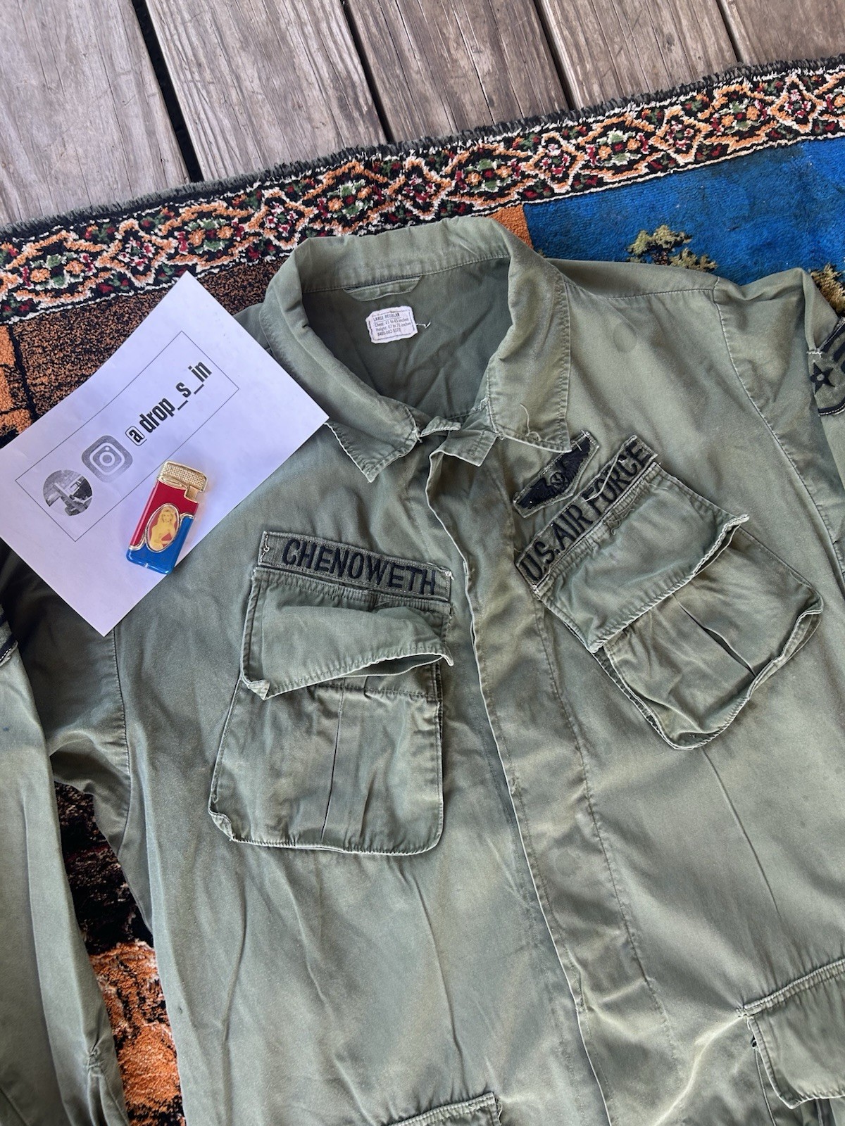 Vintage 1970s USAF 3rd Pattern Jungle Fatigue Olive Military Jacket Size Large Vintage 1970s USAF 3rd Pattern Jungle Fatigue Olive Military Jacket Size Large