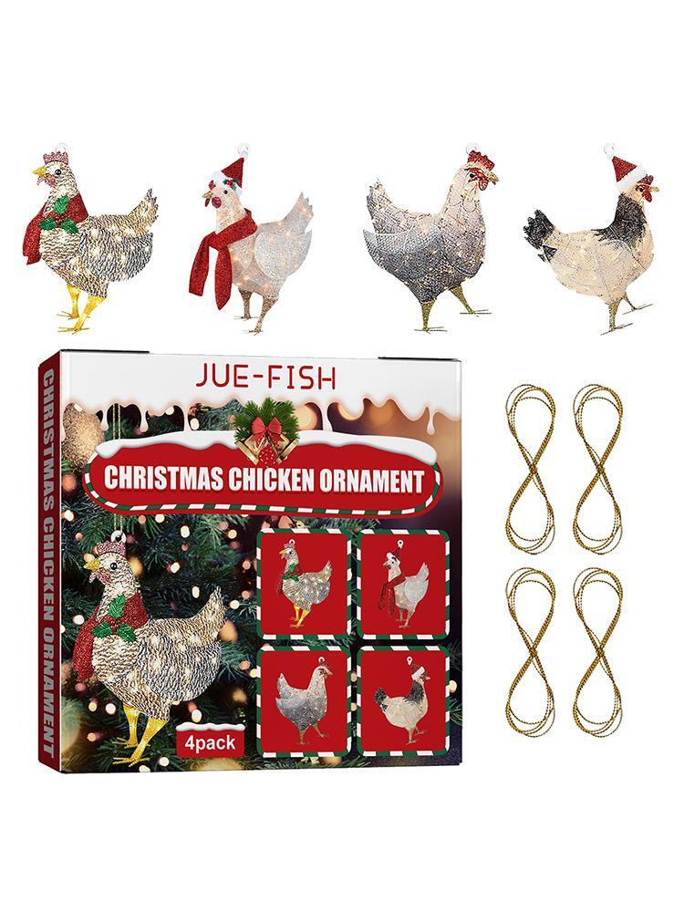 4pcs Vintage Chicken Merry Christmas Tree Wooden Farm Animal Ornament Decor