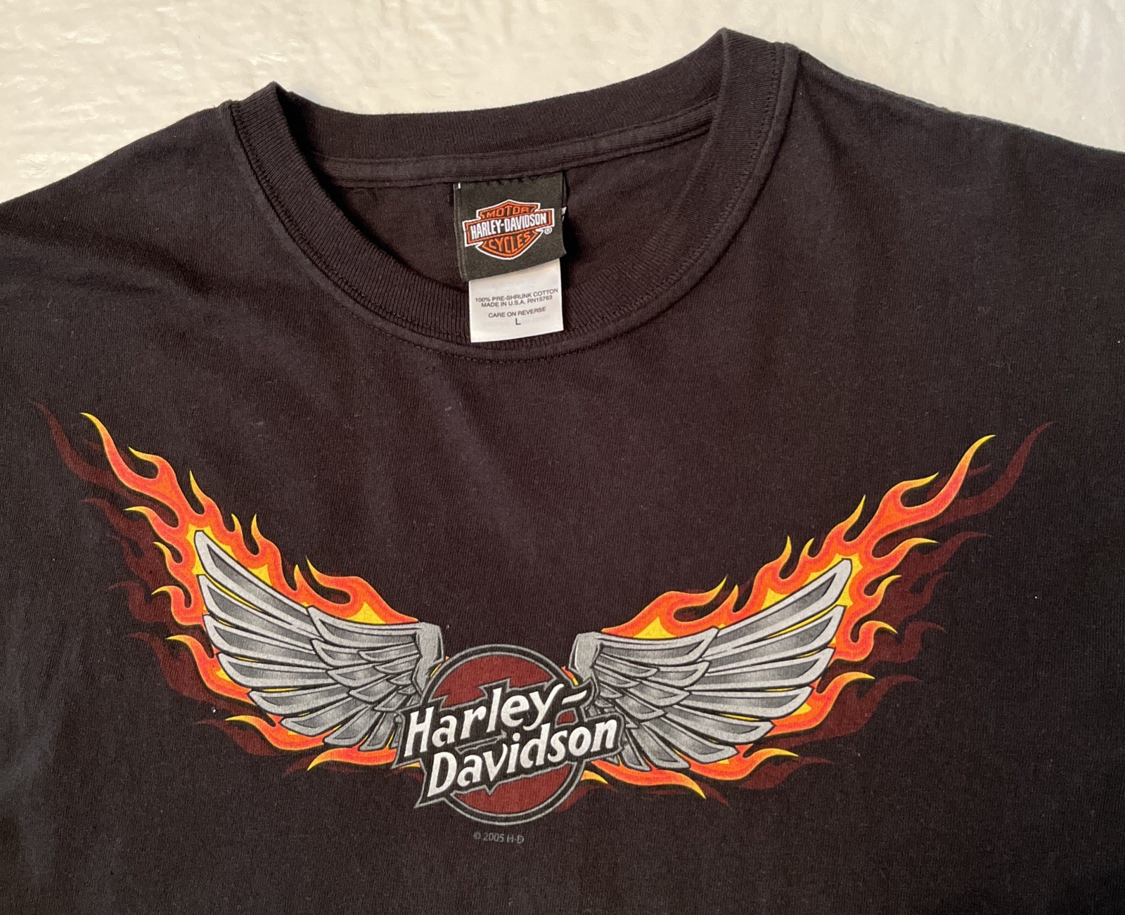 vtg Y2K Harley Davidson black shirt Large USA MADE wings flames dragons 2 SIDED