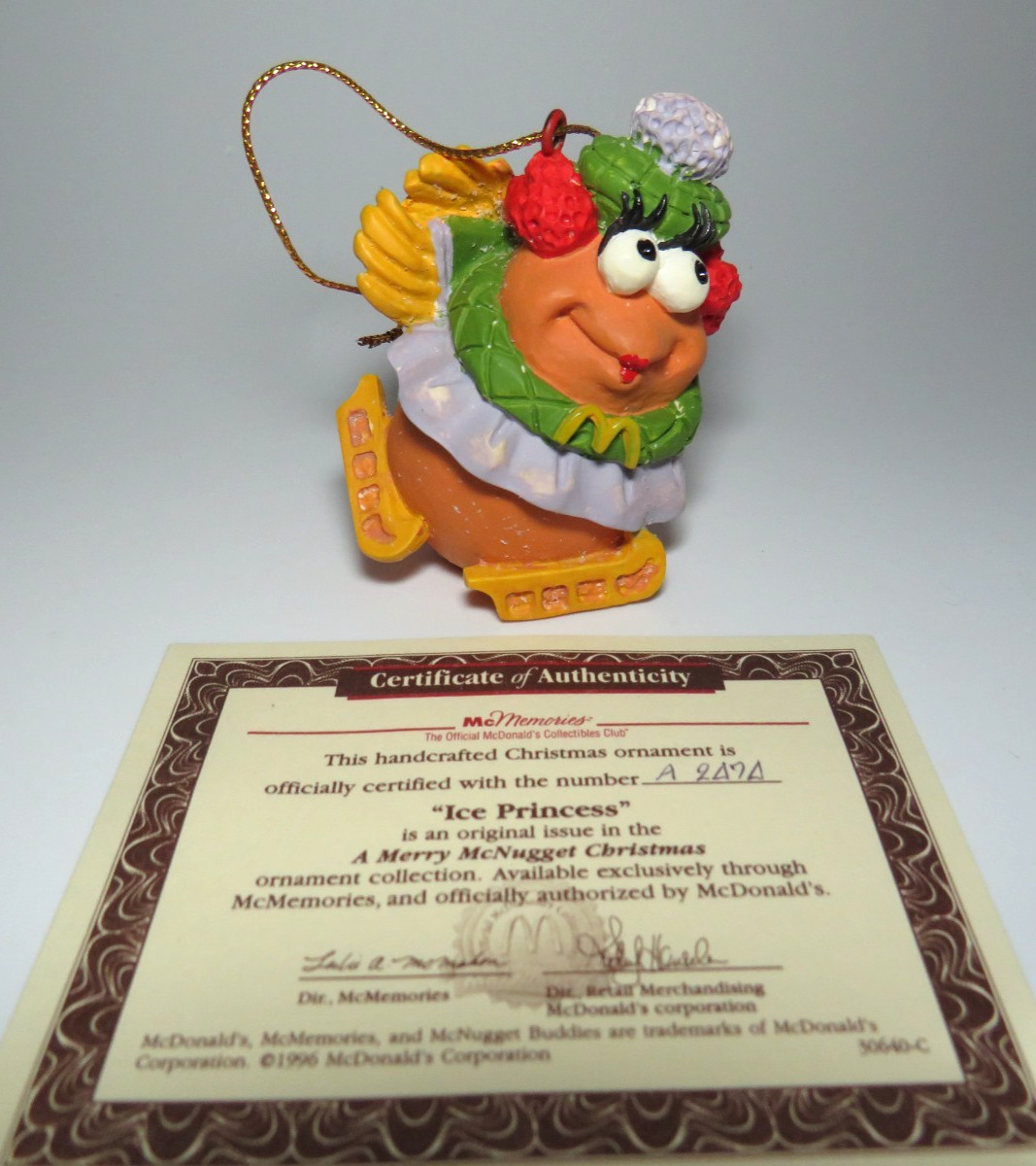 Ice Princess 1996 McDonald\'s Merry McNugget Christmas Ornament W/ COA