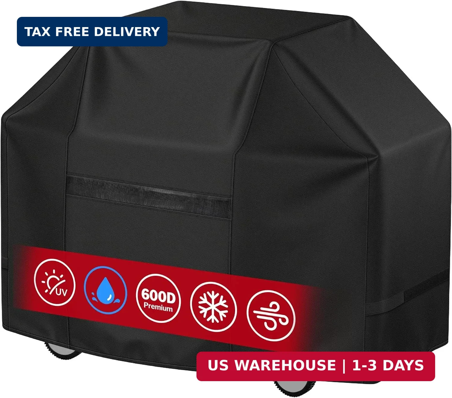 iCOVER Grill Cover 70 Inch 600D Heavy-Duty Water Proof Patio Outdoor Black Canva