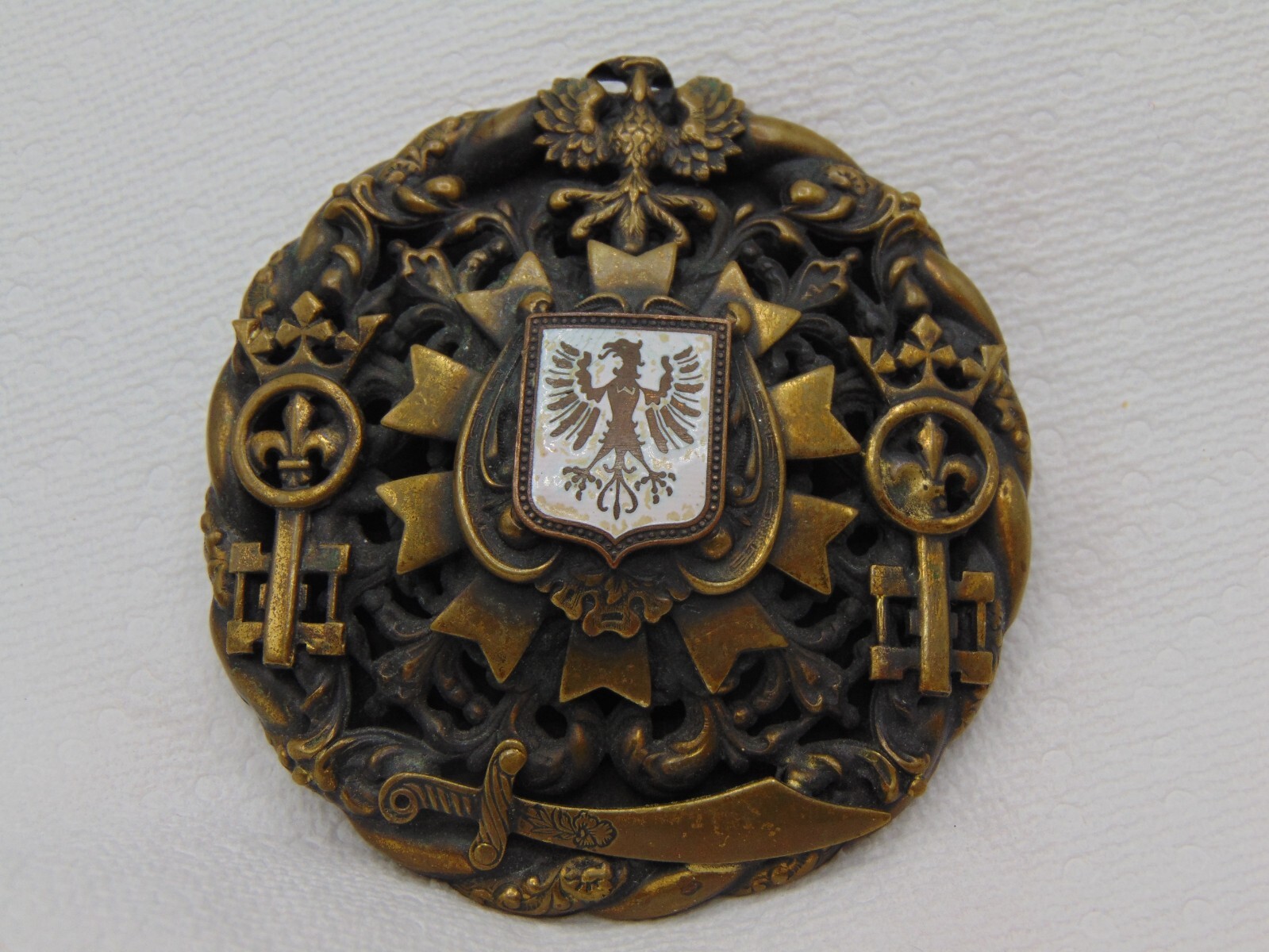 Heraldic Europe Eagle Badge Coat of ARMS Pin Medal with Sword Antique Crest 3\