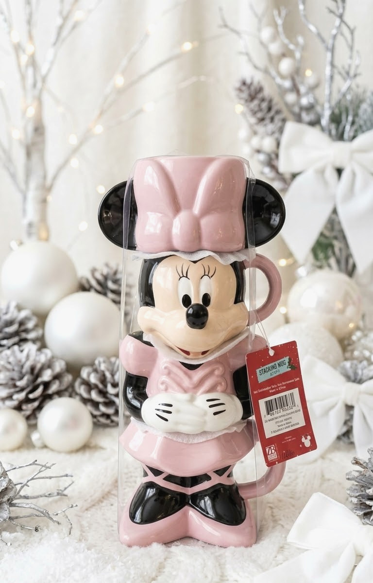 Disney Minnie Mouse Pink Bow Christmas Nutcracker Stacking Stackable Mug Set