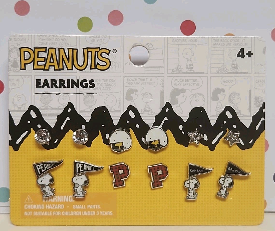 Peanuts Snoopy Woodstock 6 PAIR Earring Set Post Backing By HER