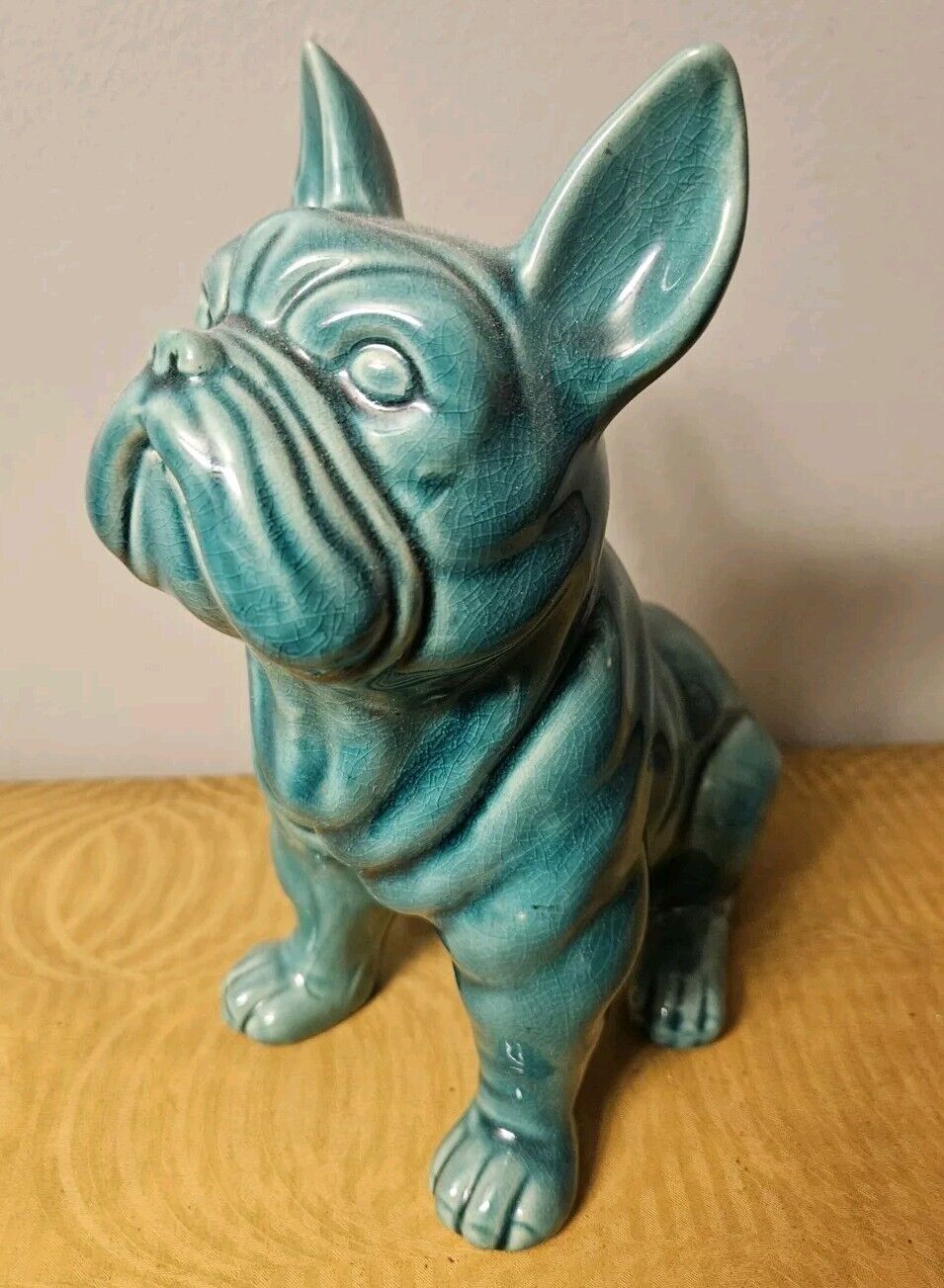Adorable French Bulldog Statue Figurine Turquoise Blue MCM
