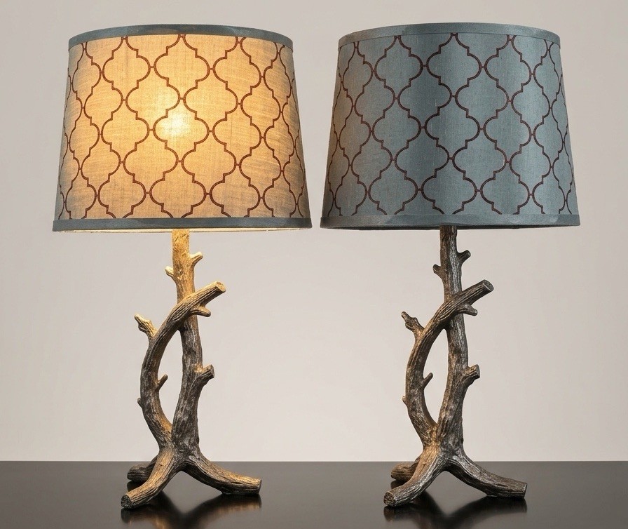 Pair Silver Resin Tree Branch Table Lamps Faux Driftwood Rustic Lodge