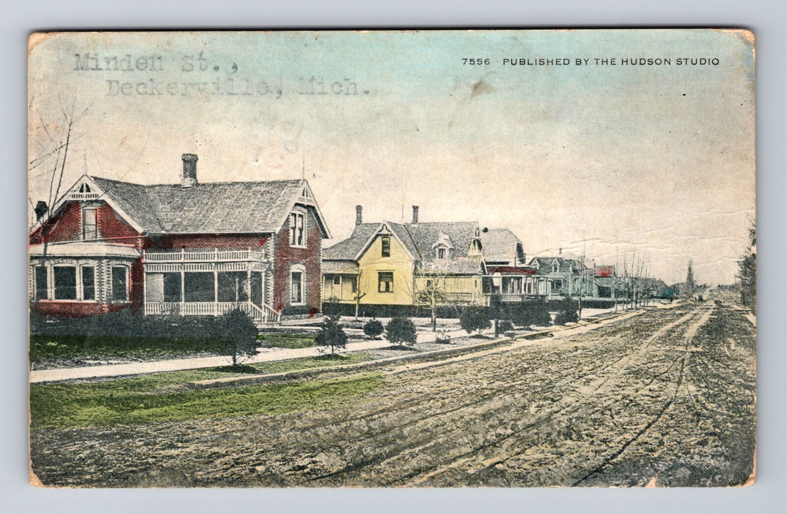 Deckerville MI-Michigan, Minden St Residences, Antique Vintage c1914 Postcard