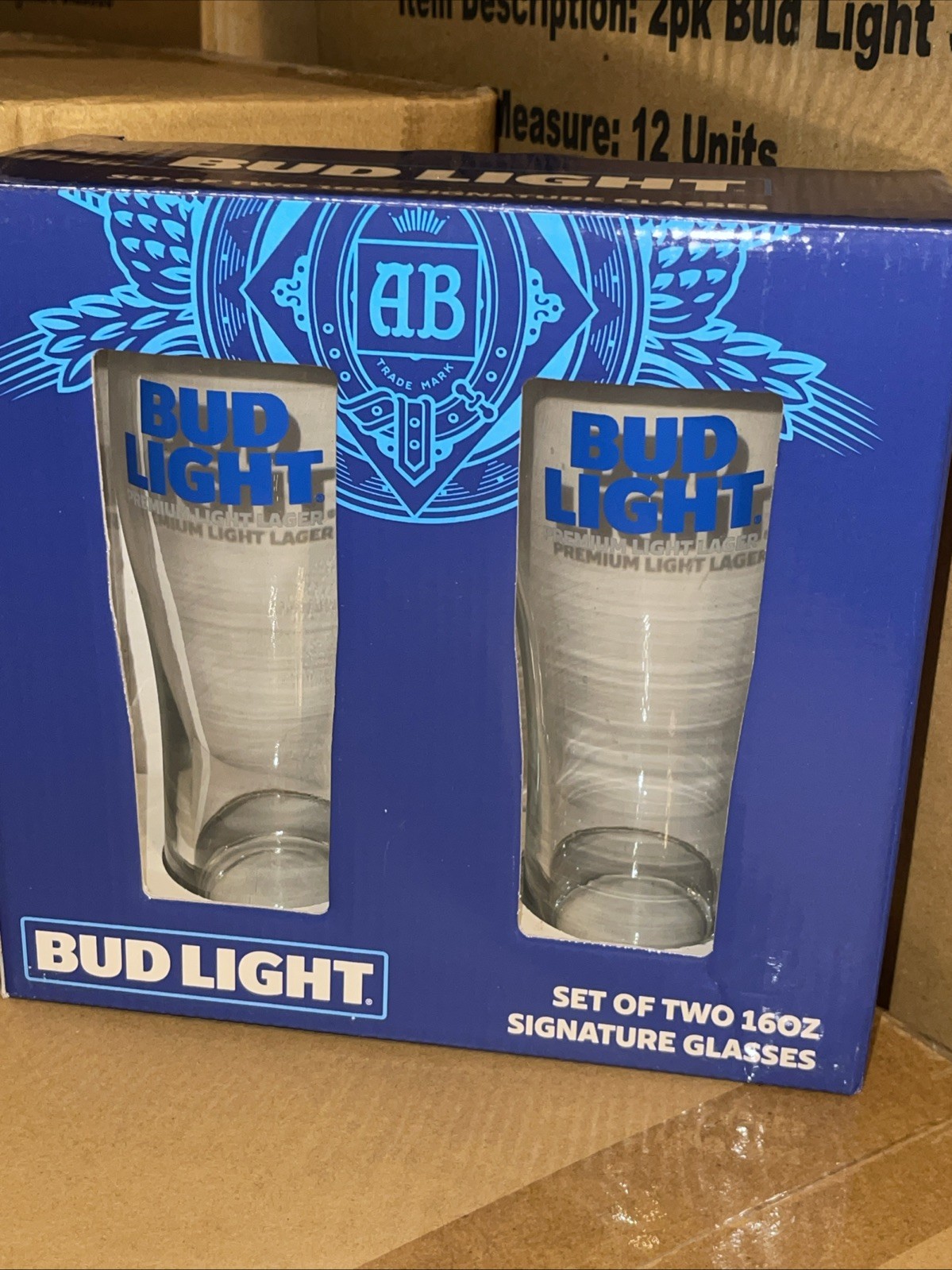 Anheuser-Busch Bud Light Two 16 oz Signature Beer Glasses New Rare Collectible
