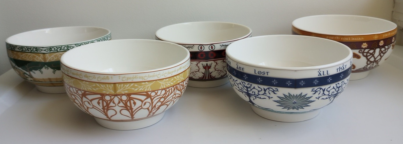 OwlCrate Exclusive Lord of the Rings Ceramic Bowl Set 5 Mordor Rohan Shire LOTR