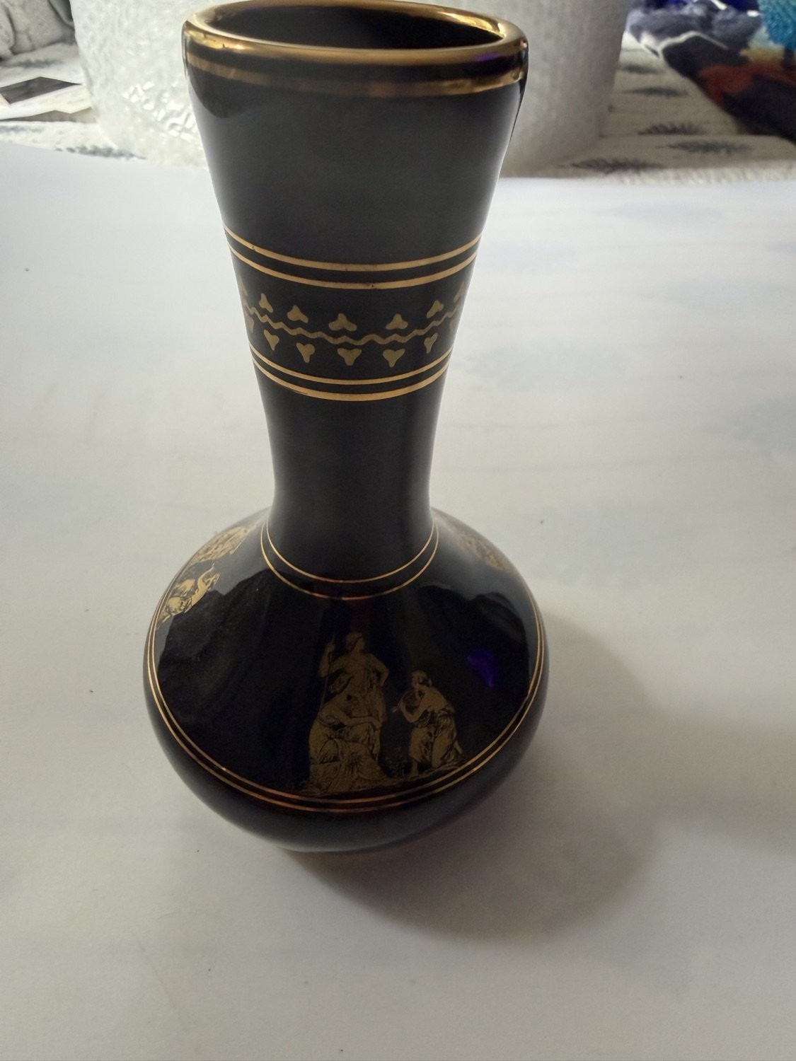 Vintage Neofitou Keramik Greece Vase 24K Gold Black Greek Handmade B86