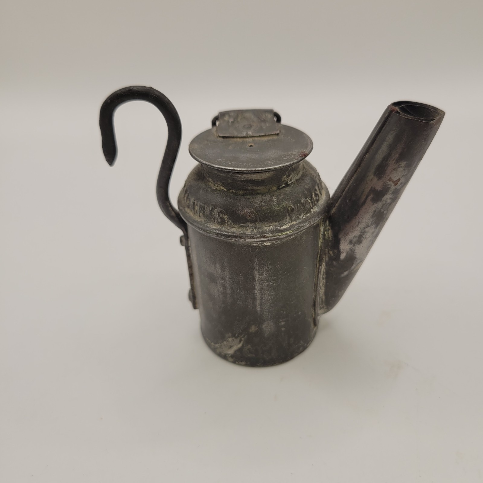 VTG 1800'S DUNLAP'S PITTSBURGH COAL MINERS EMBOSSED OIL WICK LANTERN SHORT SPOUT