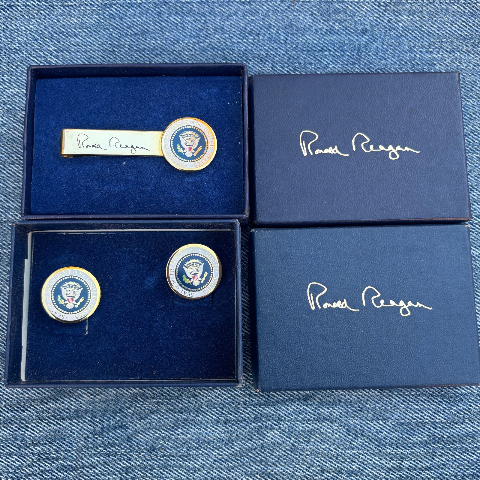 Ronald Reagan Presidential Seal Tie Clip & Cufflinks From 1981 In Box