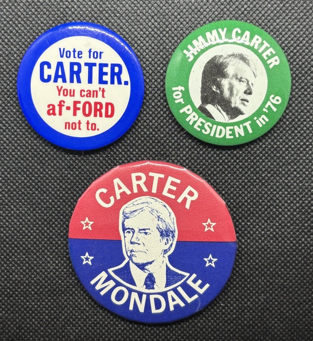 Lot of 3- Vintage 1976 Jimmy Carter/Walter Mondale For President Pins/Buttons