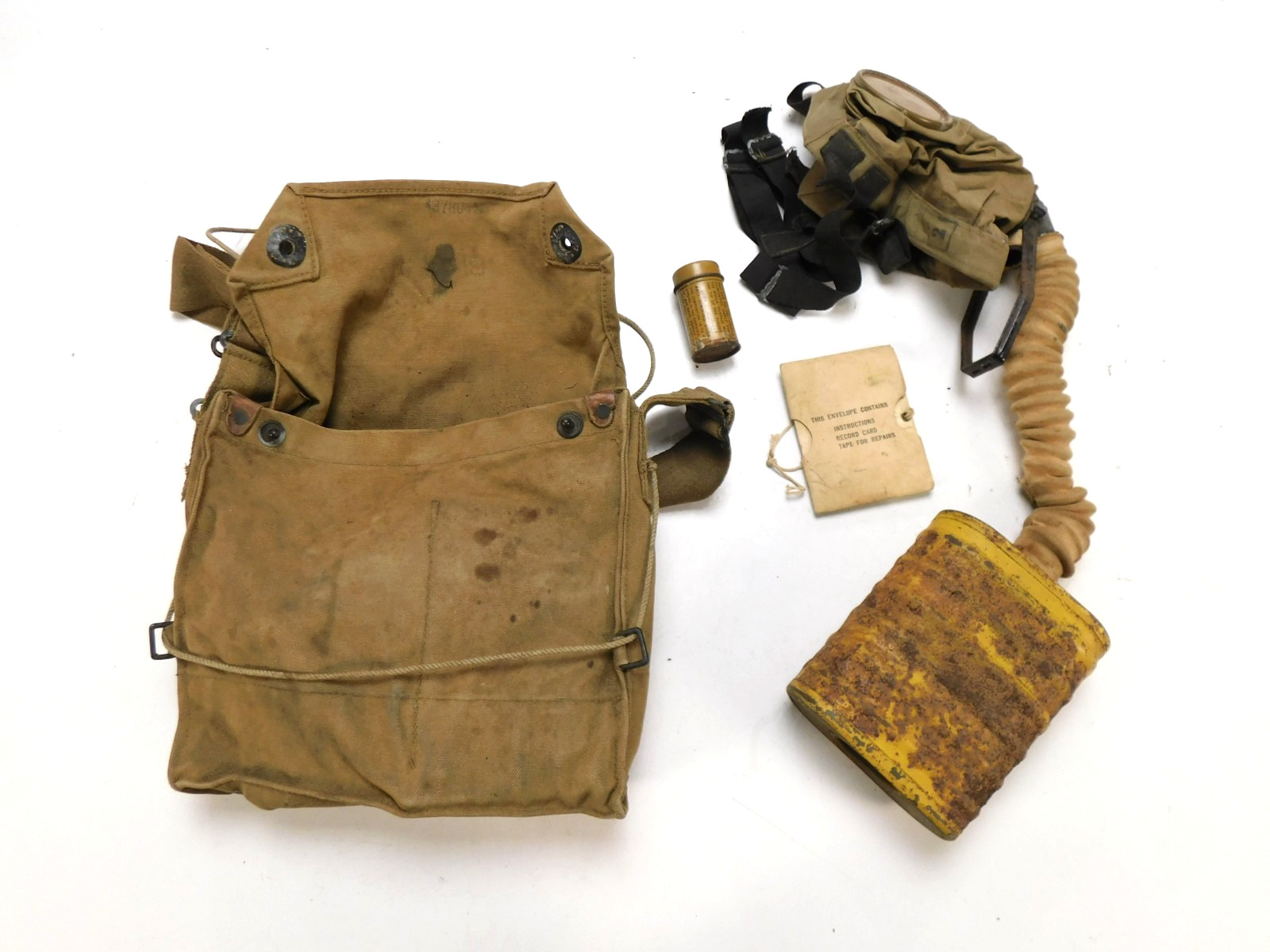 Original WWI AEF US M1917 Gas Mask SBR Respirator Canvas Carry Bag Army Serial #