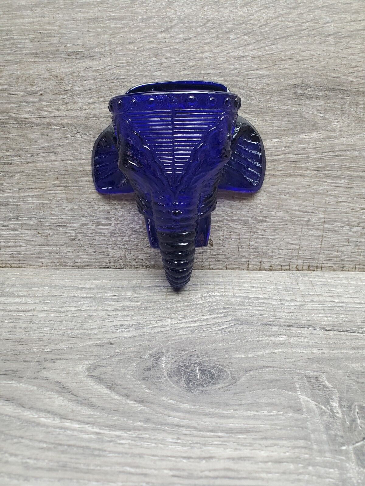 EAPG Cobalt Blue Glass Elephant Head Wall Pocket Match Holder