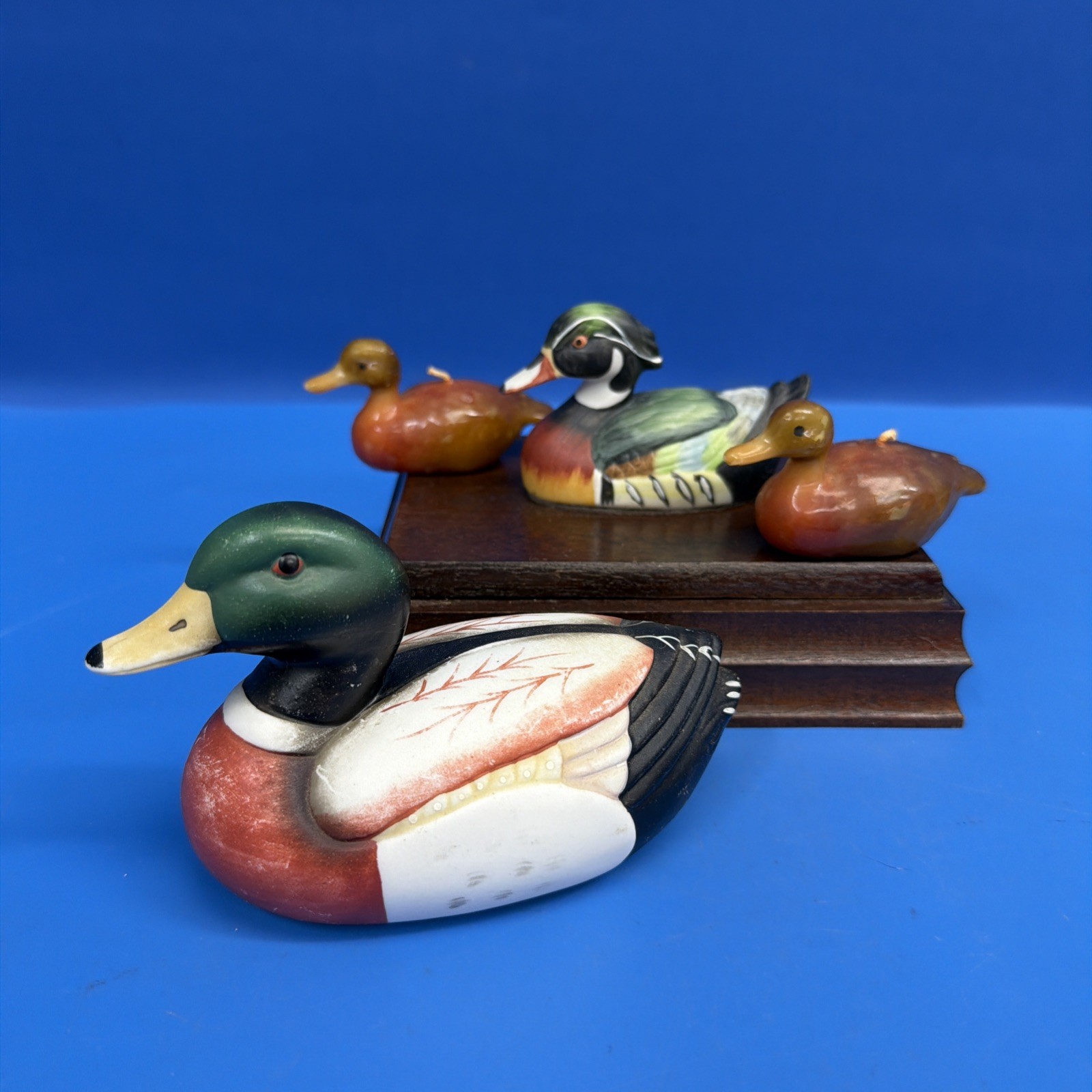 Vintage Duck Decor Lot Mallard Figurine Card Box 2 Decks Lorelei Candles