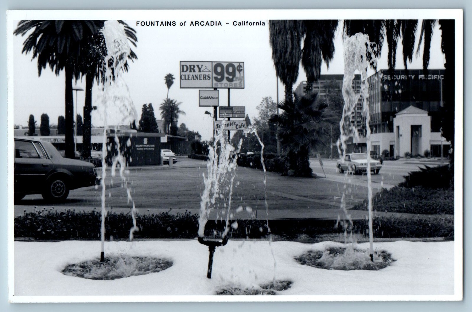 Fountains Of Arcadia California CA Cars Security Pacific RPPC Photo Postcard
