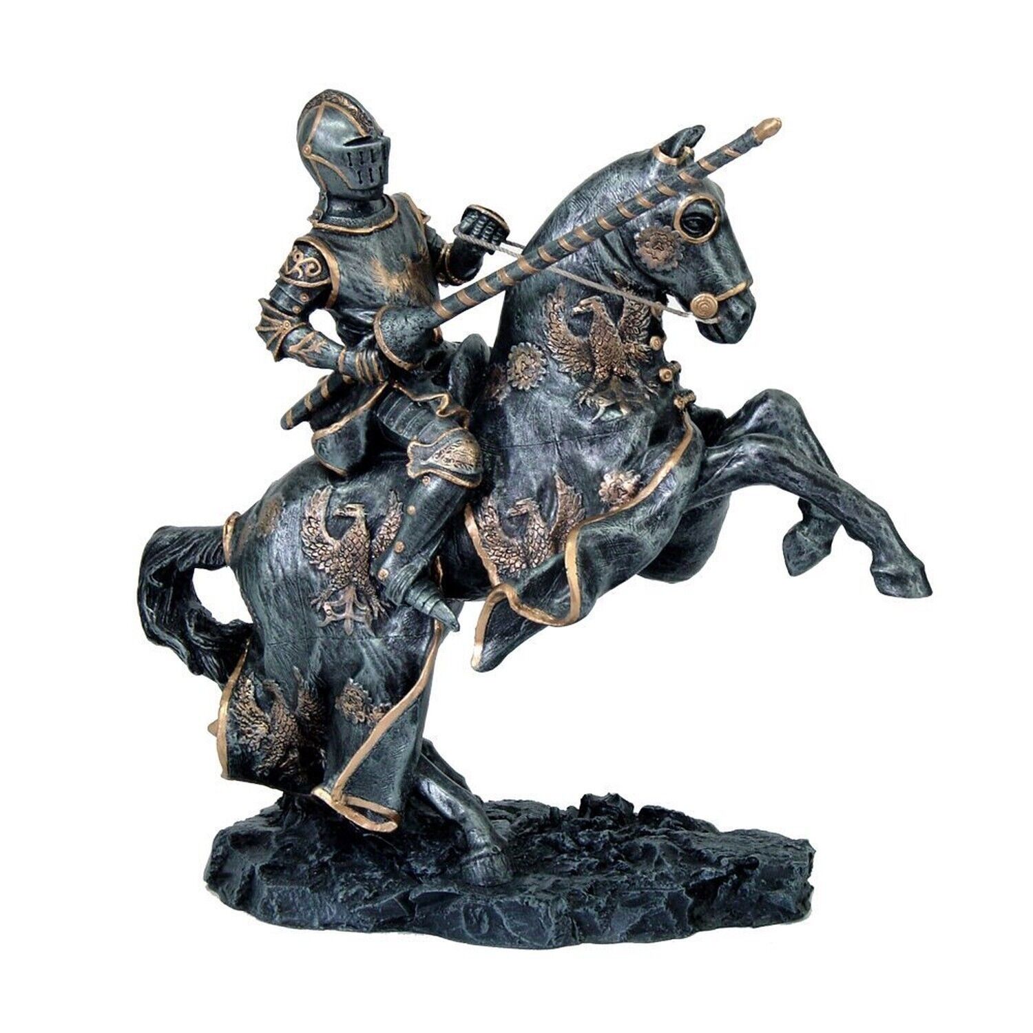 Medieval Fantasy Calvary Knight on Rearing Horse Ready for Jousting Pewter Gr...