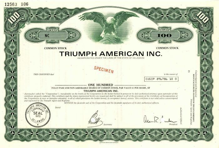 Triumph American Inc. - Specimen Stocks & Bonds
