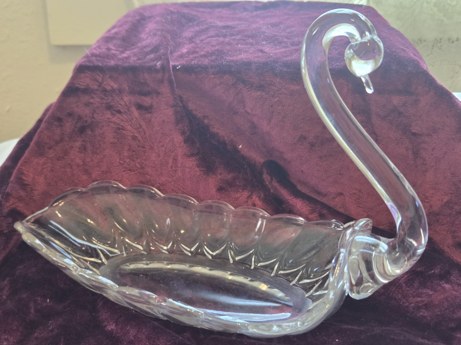 Clear Glass Swan Vintage Candy Dish 