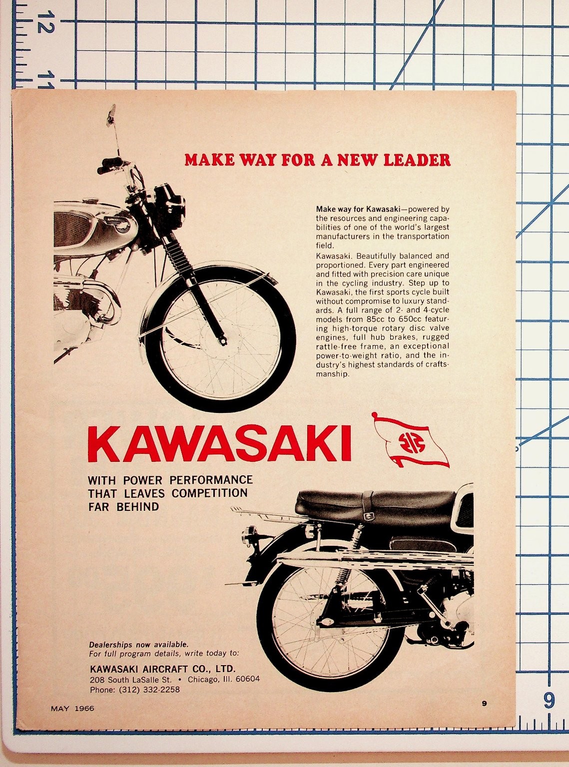 1966 Kawasaki Motorcycle Vintage Magazine Ad Ephemera Chicago Illinois 85-650cc 1966 Kawasaki Motorcycle Vintage Magazine Ad Ephemera Chicago Illinois 85-650cc