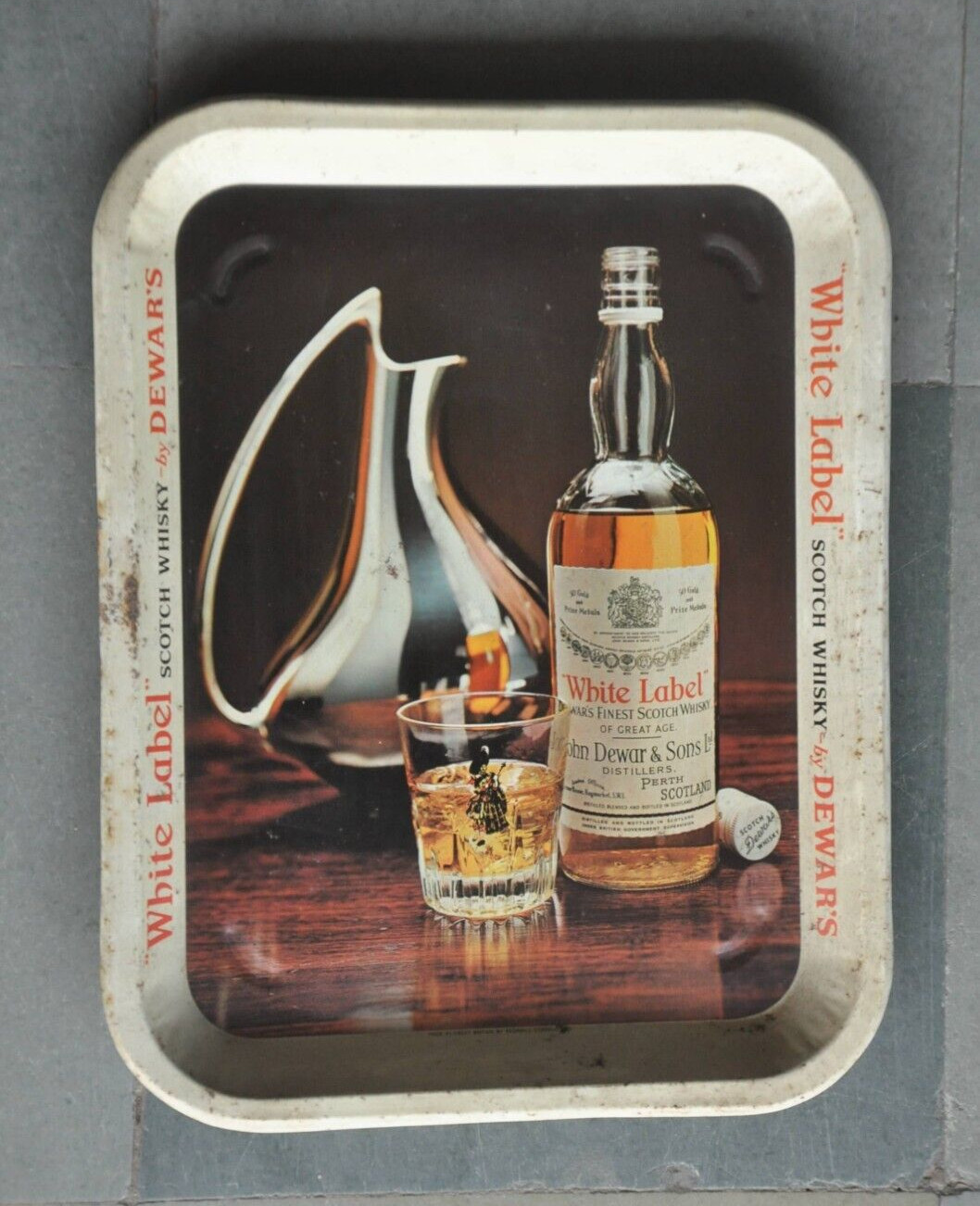 Vintage Dewar's White Label Scotch Whisky Ad Litho Tin Tray, Great Britain