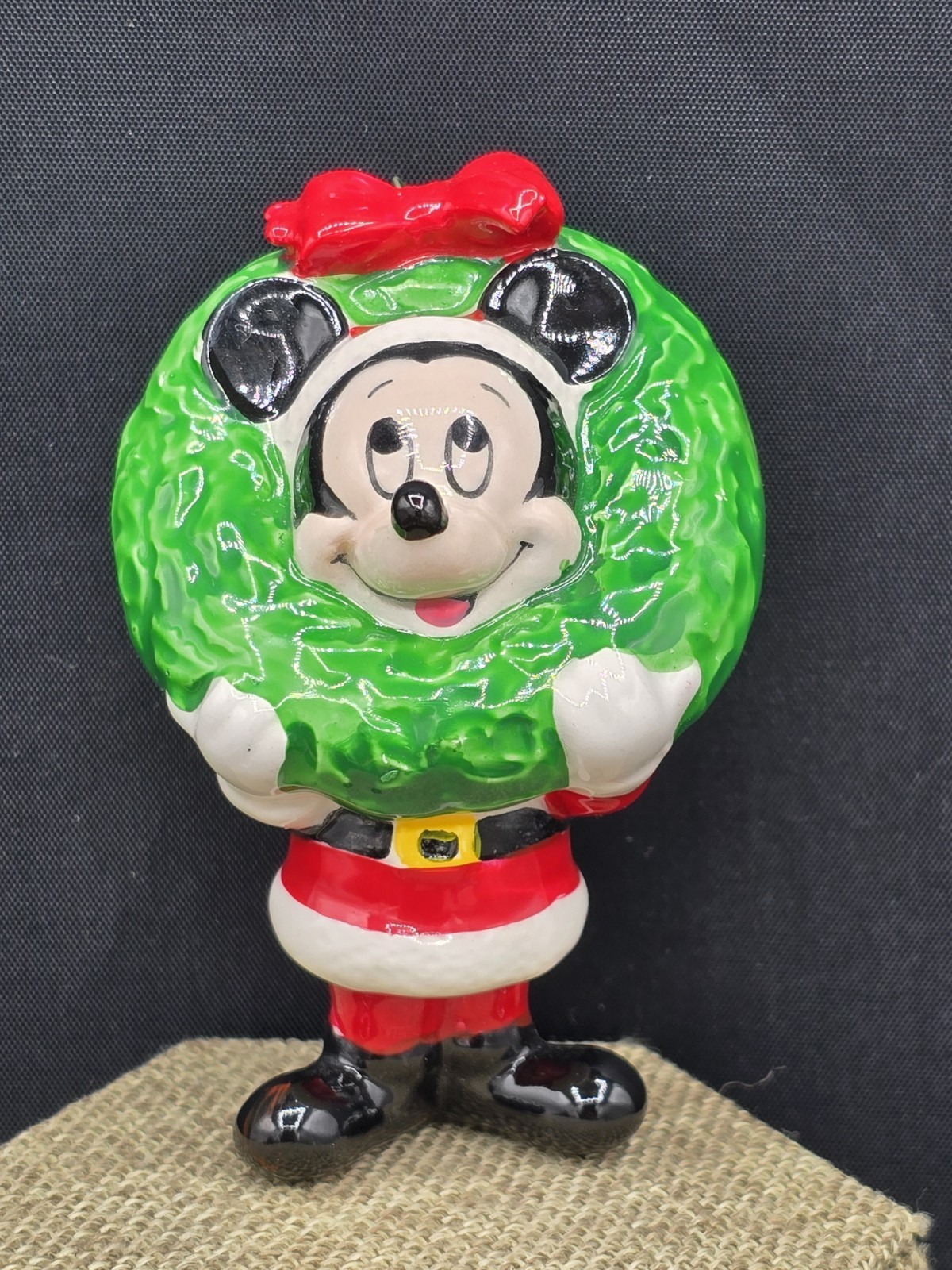 Vintage Disney Schmid Mickey Mouse Wreath Ceramic Christmas Ornament 1980s Gen X