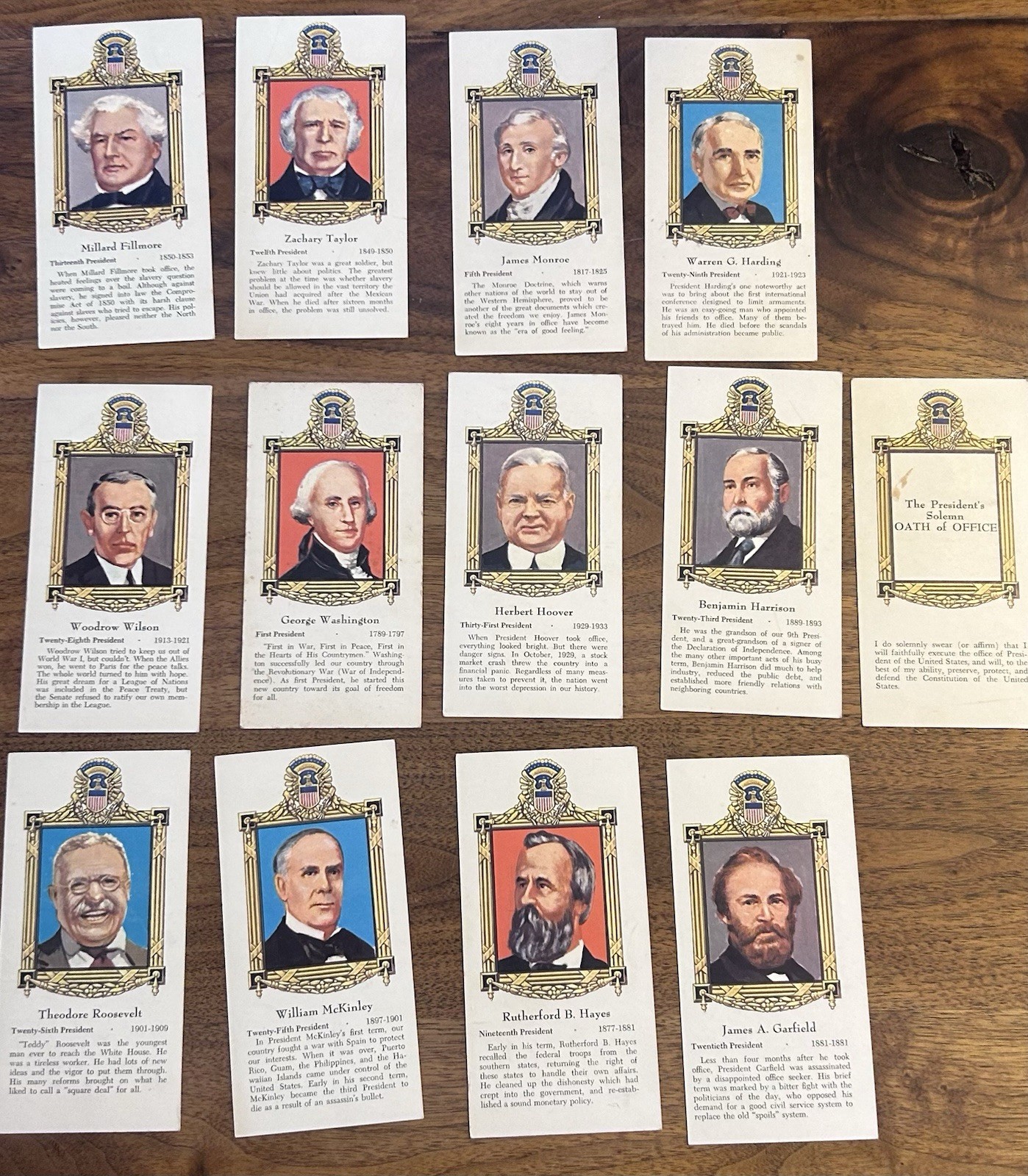 1962 US PRESIDENTS Educational Cards Abraham Lincoln George Washington