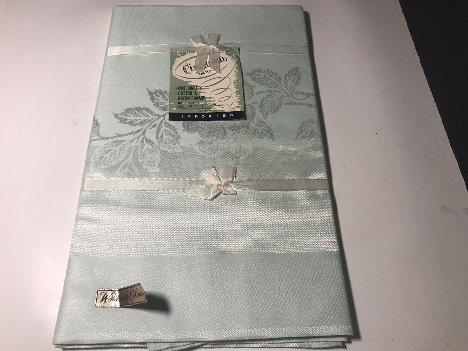 Vintage New Cinerama Damask Green Rose Tablecloth/4Napkins 50x50 Napkins 12x12