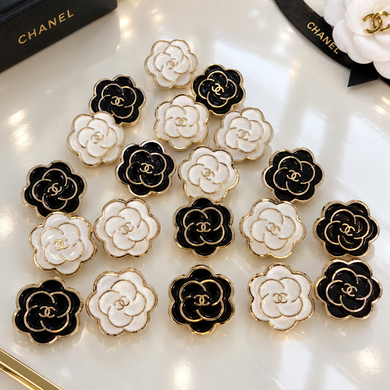 Mixed Set of 20 CHANEL CC Logo Camellia Buttons 13 mm Multicolor Replacement