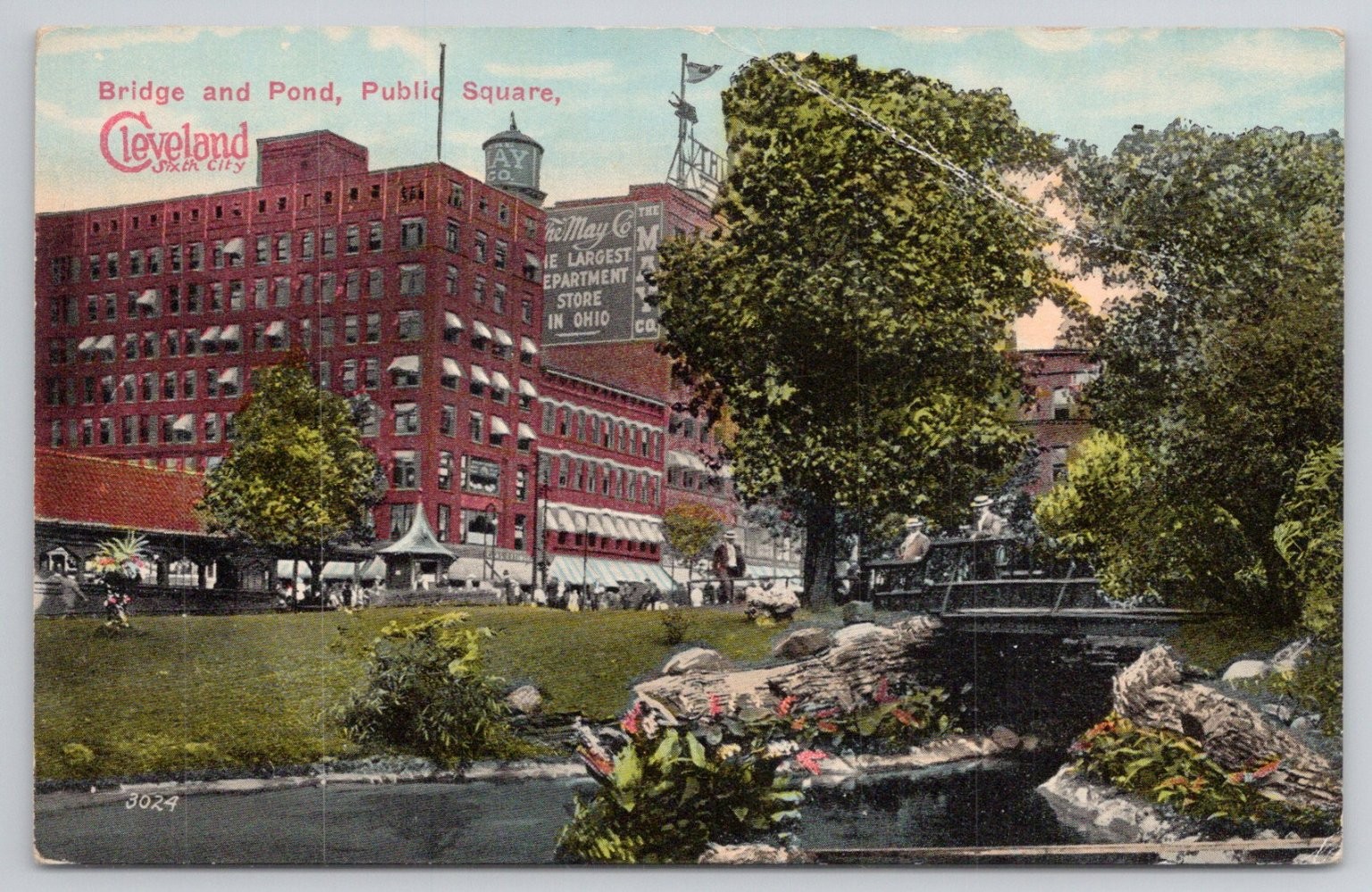 Cleveland OH Public Square Bridge Pond The May Co. Dept Store Postcard c1910s