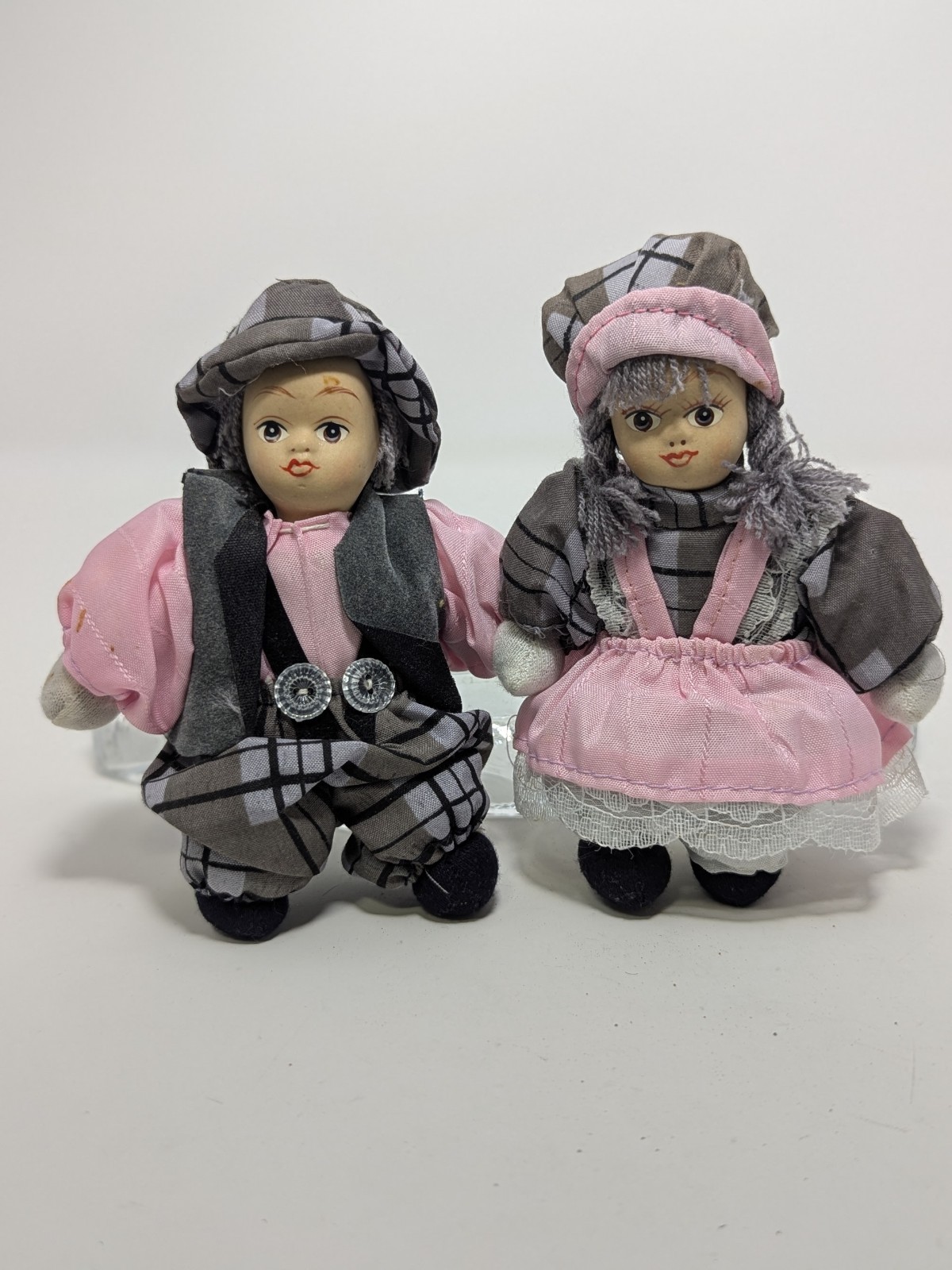 Vintage Pair of DUTCH girl & boy DOLLS in PLAID Outfits, Ceramic Faces,... Vintage Pair of DUTCH girl & boy DOLLS in PLAID Outfits, Ceramic Faces,...