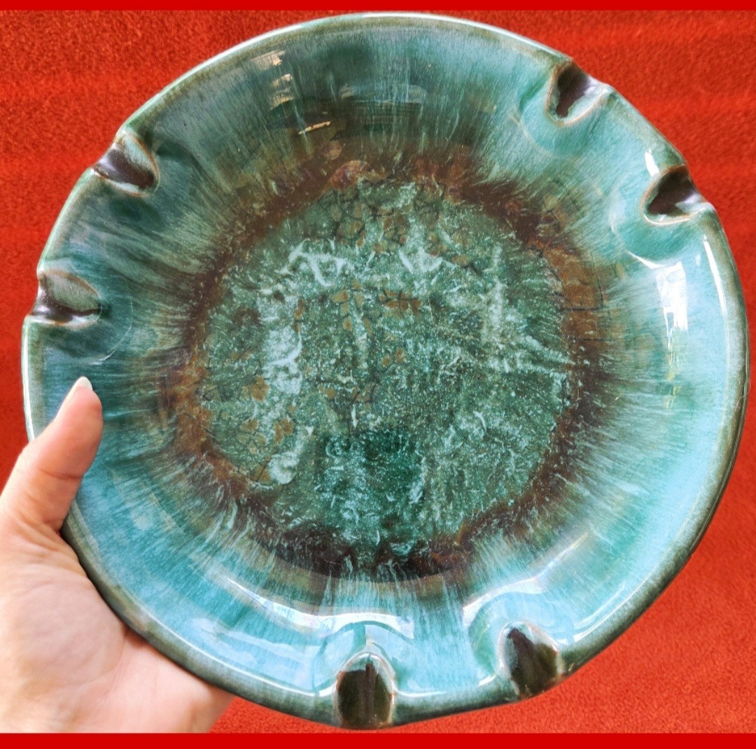 Vintage Blue Mountain Pottery Ashtray Large Green Drip Glaze Ceramic Canada 