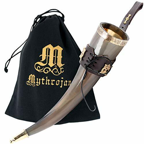 Viking Drinking Horn Bovine Mug with Black Leather Holster Strap Holder 350 ML