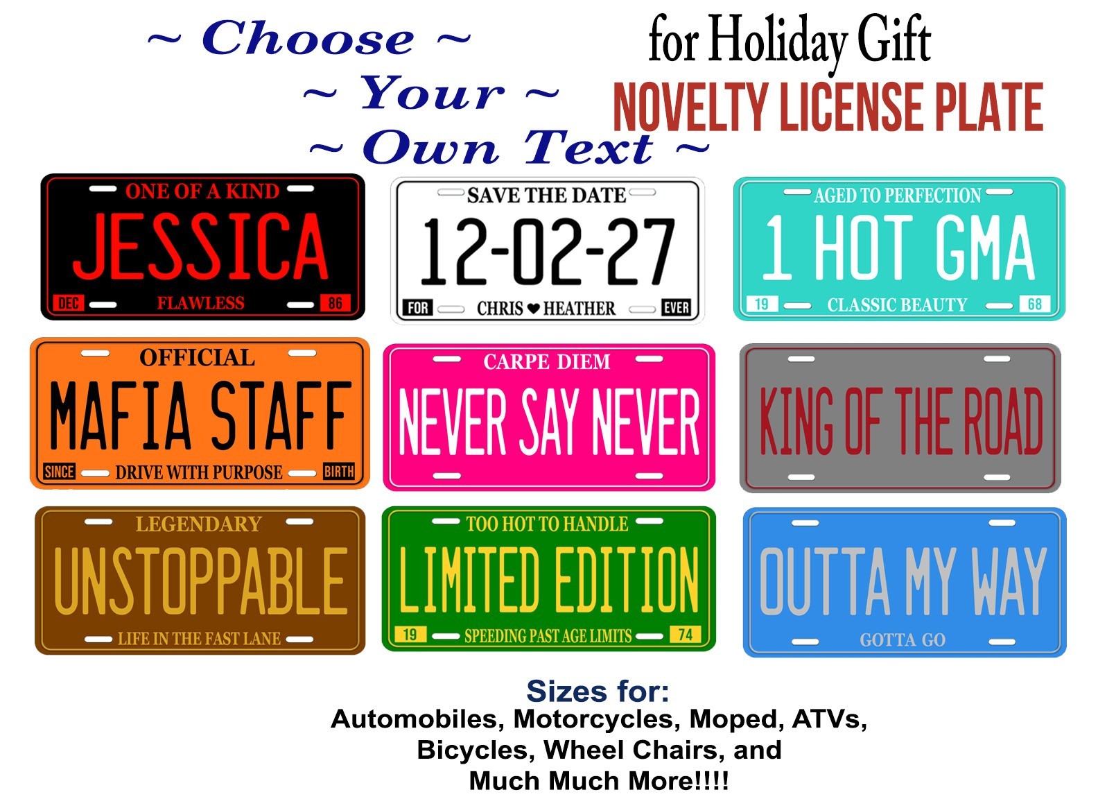 Personalized License Plate Custom Aluminum Front Car Tag Any Text for Auto ATV