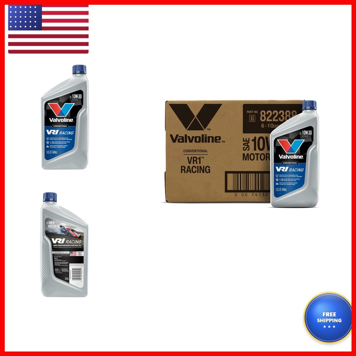 Valvoline VR1 Racing SAE 10W-30 Motor Oil 1 QT Case of 6
