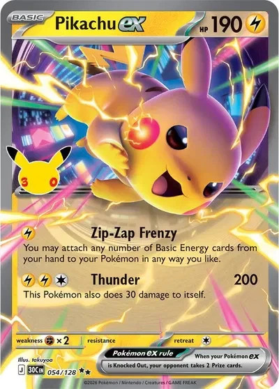 Pokémon TCG - Pikachu EX 054/128 - 30th Celebration