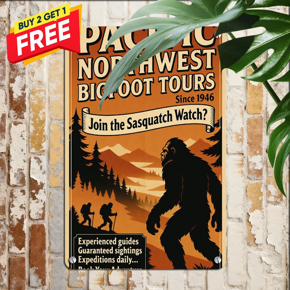Bigfoot Forest Wilderness Tin Sign Retro Mythical Creature Wall Art 8x12