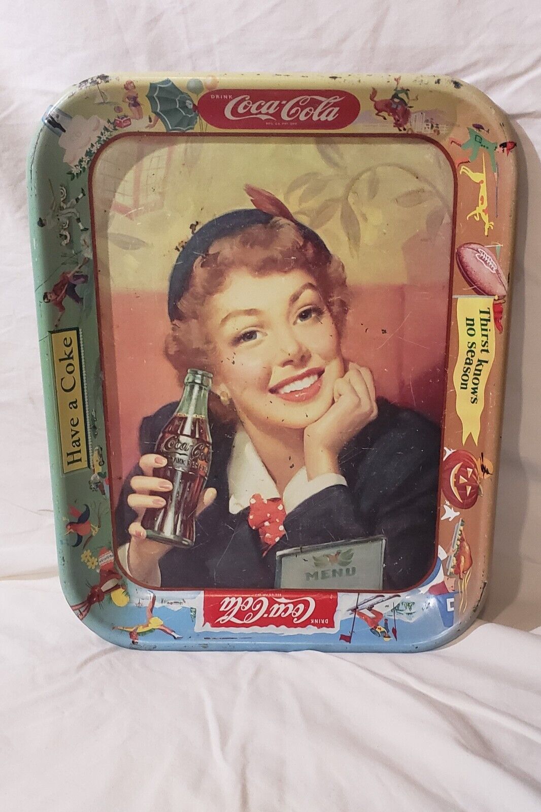 Vintage 1953 Coca Cola Tray Menu Girl 