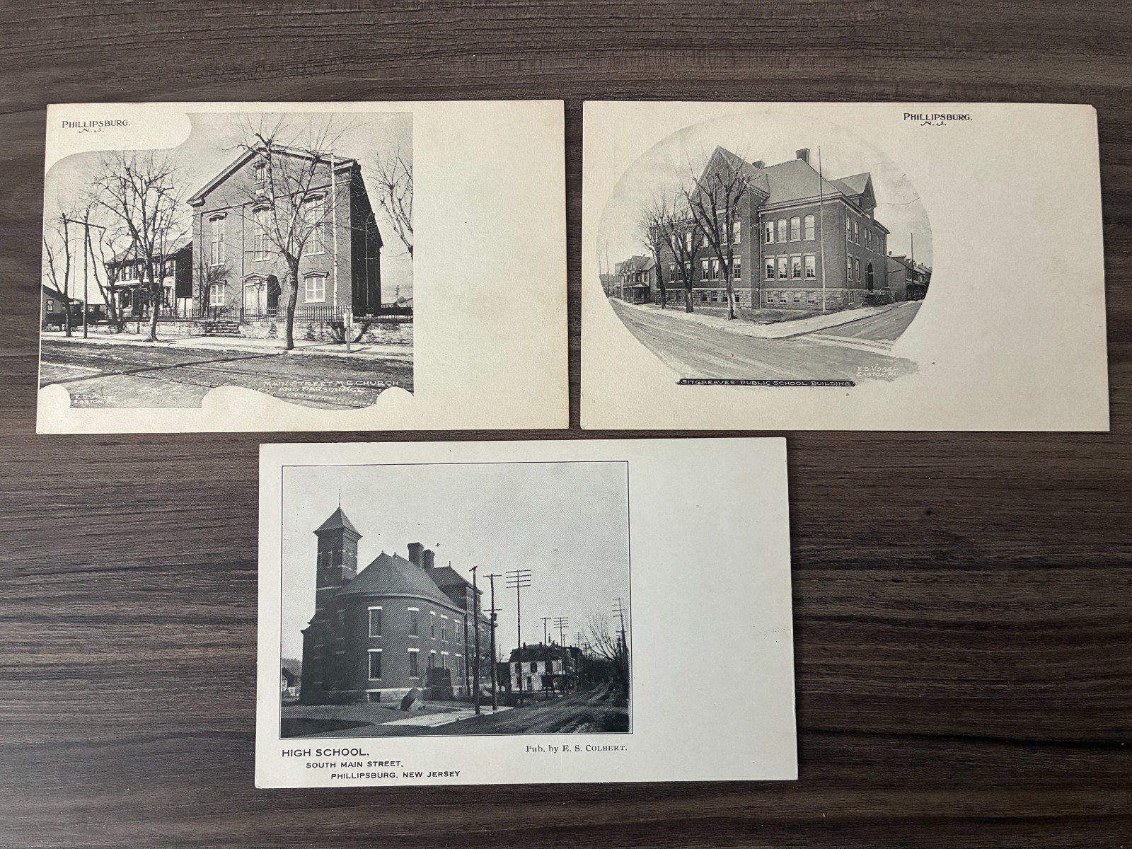 Lot of 3 Antique Postcards Phillipsburg NJ School Church E.D. Vogel