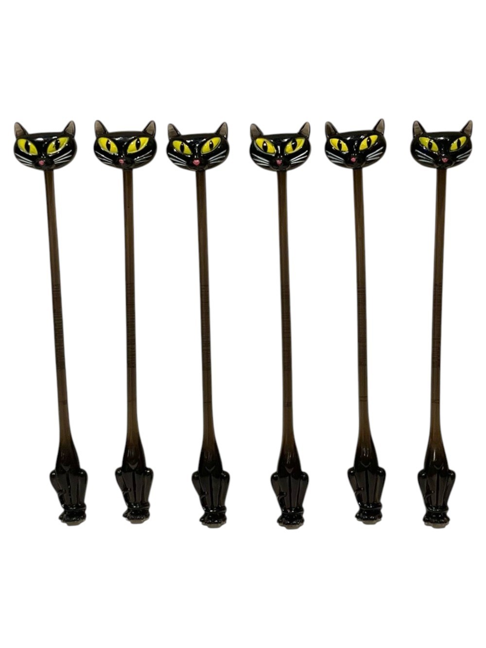 Black Cat Cocktail Swizzle Sticks Y2K Vintage SET of 6 NEW Black Cat Cocktail Swizzle Sticks Y2K Vintage SET of 6 NEW