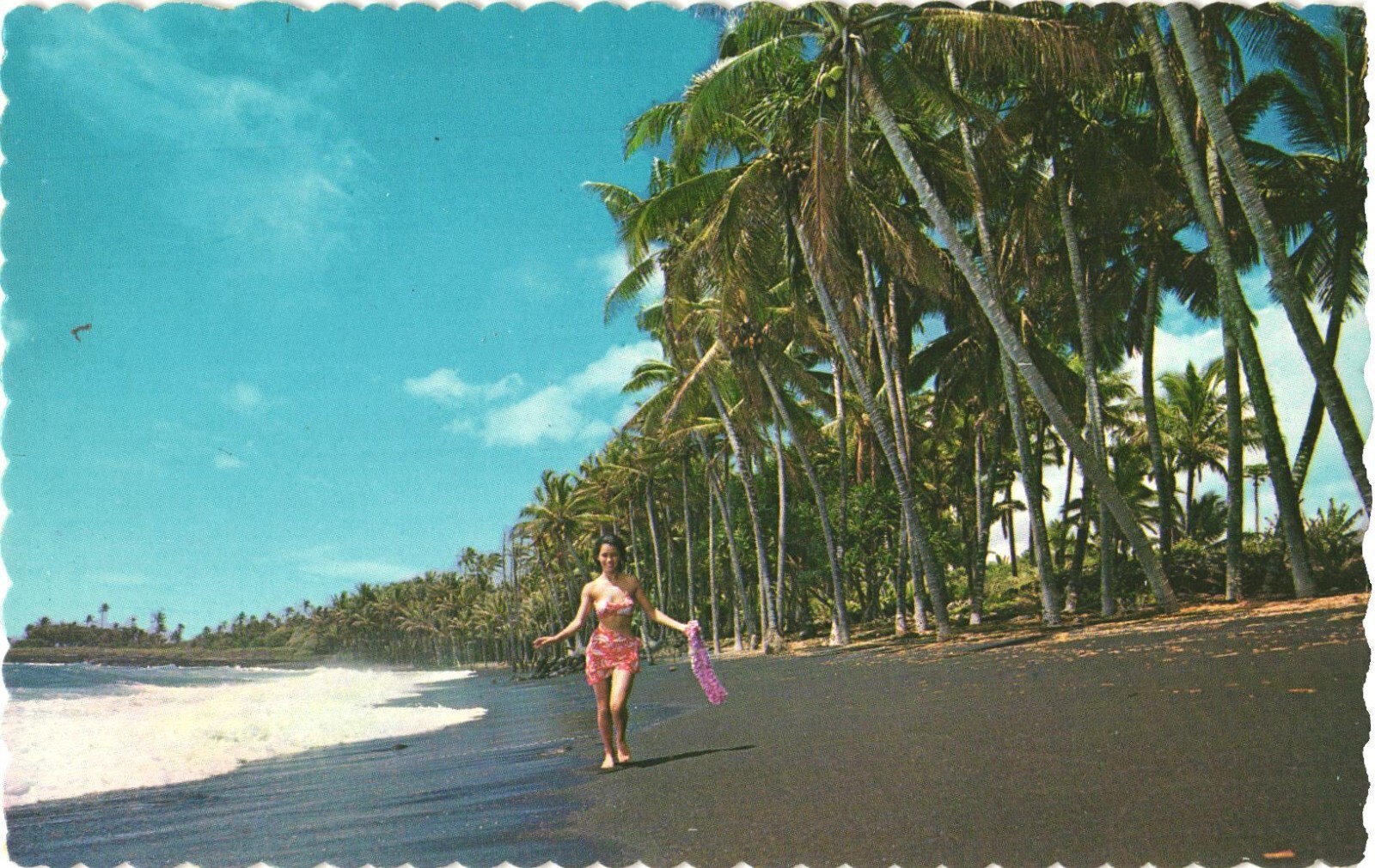 Kaimu Hawaii Black Sands Beach Woman Bikini Chrome Postcard Unused