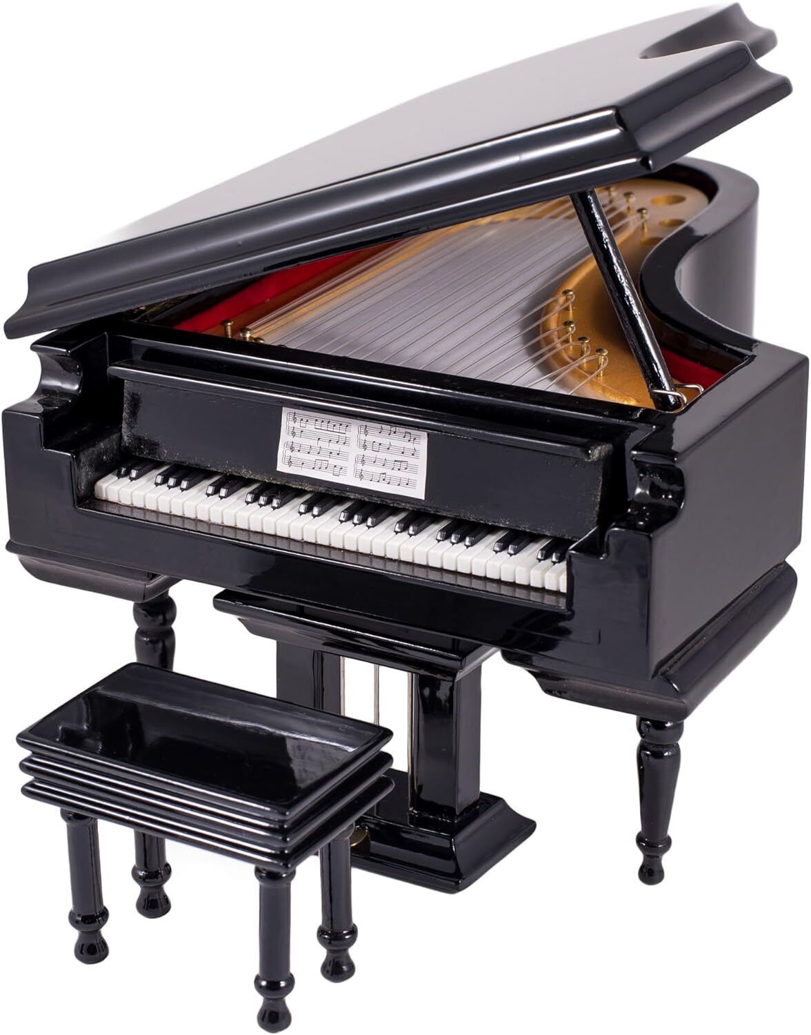 Black Baby Grand Piano Music Box with Bench and Black Case - Plays Fur Elise