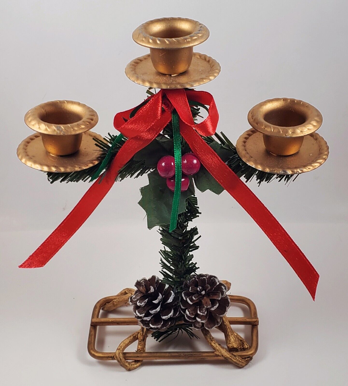 Vintage Gift Collection Metal Christmas Candle Holder w/ Mistletoe 8.25\