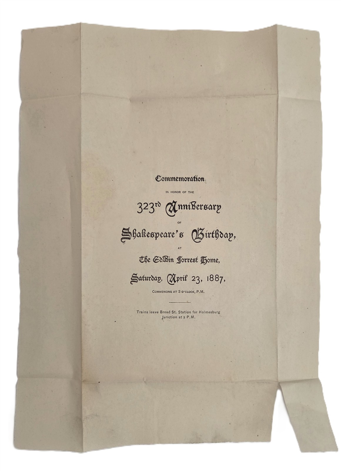 1887 antique SHAKESPEARE BIRTHDAY philadelphia pa COMMEMORATION broadside