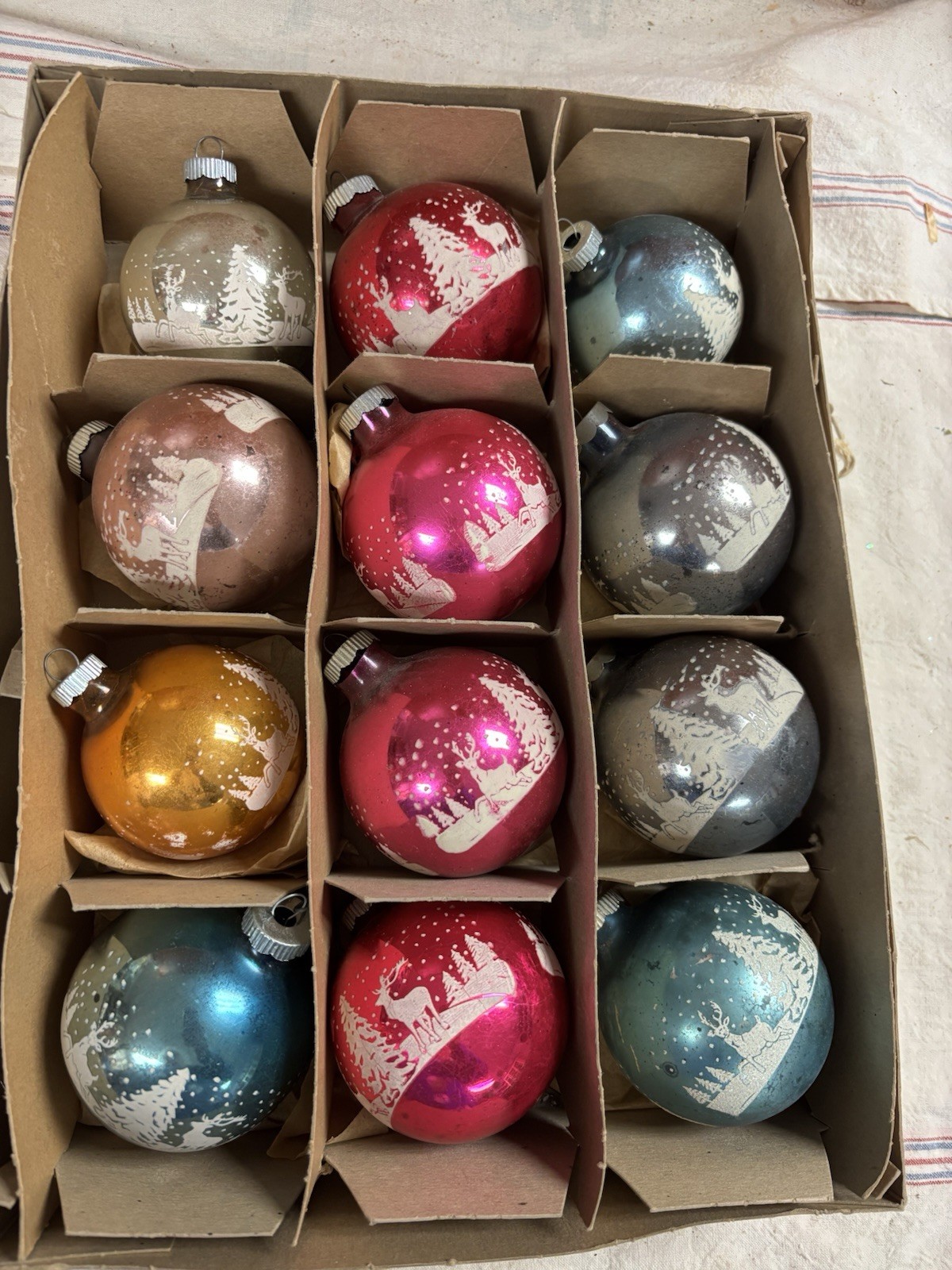 Beautiful VTG Glass REINDEER Christmas Ornaments Shiny Brite