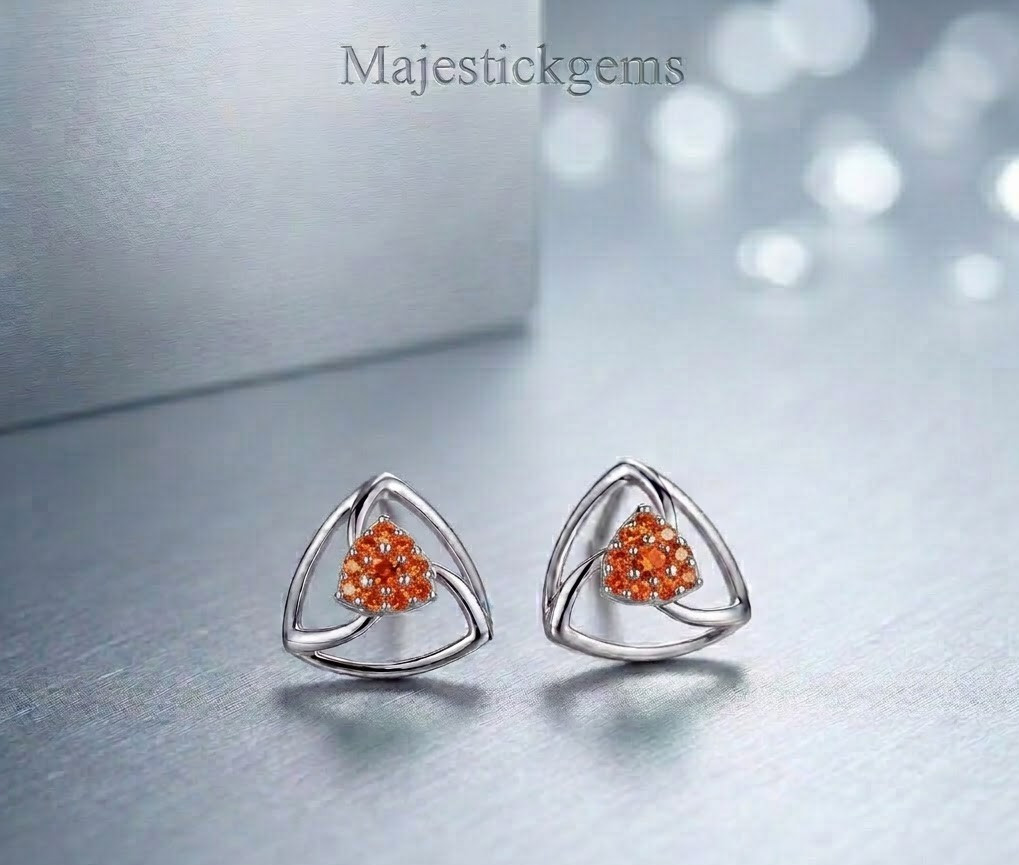 2 Ct Lab Grown Orange  Diamond Stud Earrings 925 Sterling Silver  VVS1 Certified