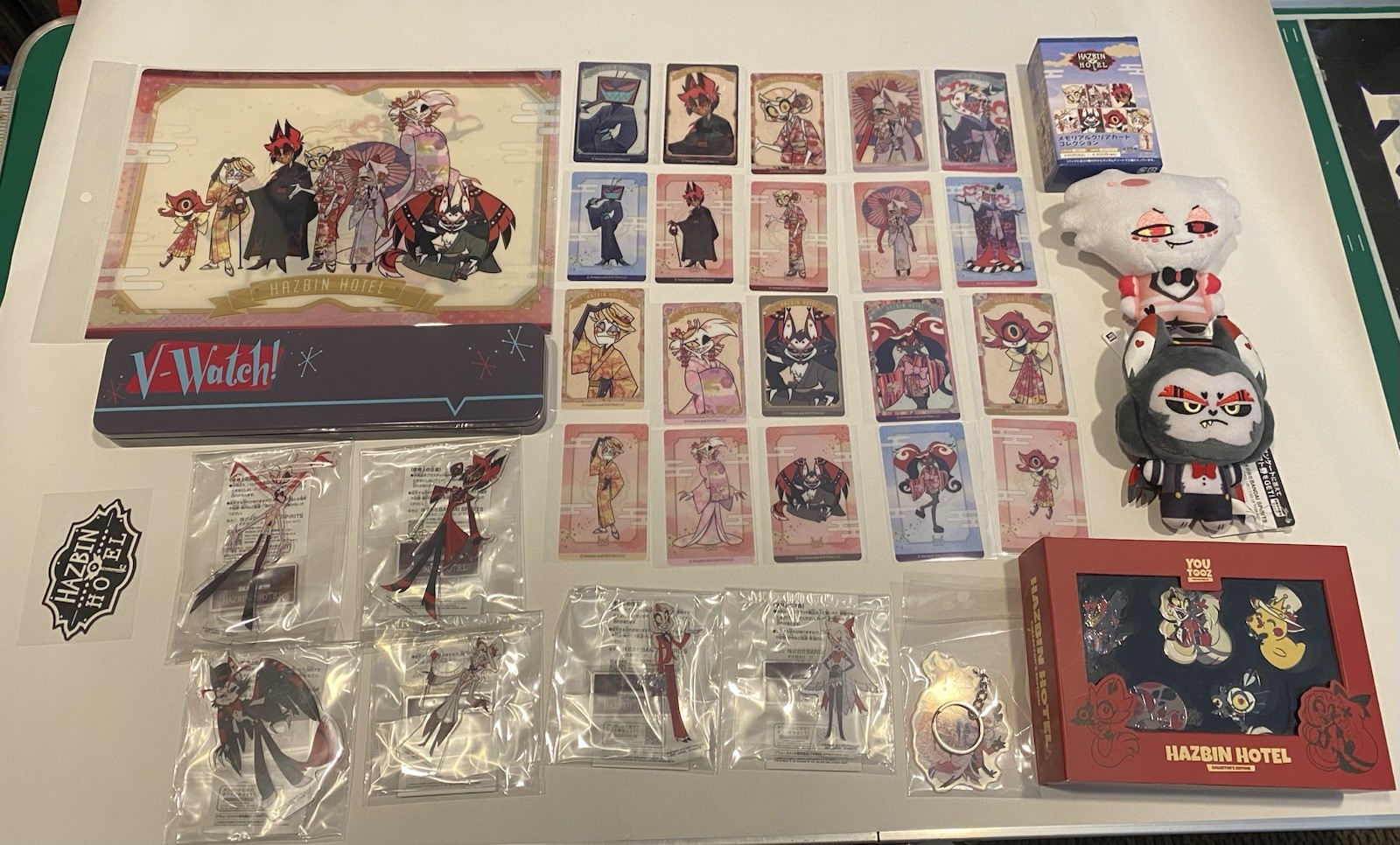 Hazbin Hotel Large Lot Japanese Cards Plush Standees File Watch Pins Bandai Hazbin Hotel Large Lot Japanese Cards Plush Standees File Watch Pins Bandai