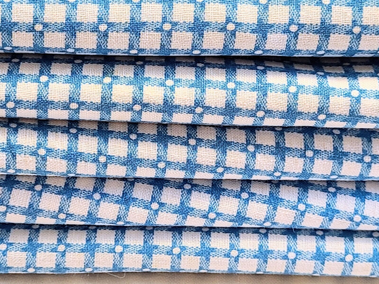 LOT Vintage Blue White Checked Gingham Feedsack Polka Dot 5 Matching