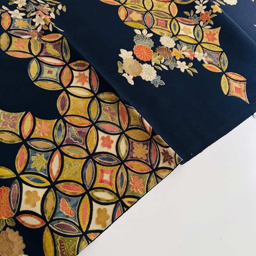 Seven Treasures #A 14x42 Vintage Japanese Chirimen Kimono Silk Fabric CK92